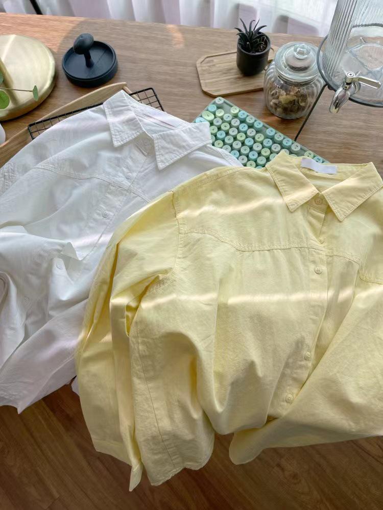 Women's Loose-Fit Korean Style Cotton Shirt - Early Spring 2025 French Casual Long Sleeve Top