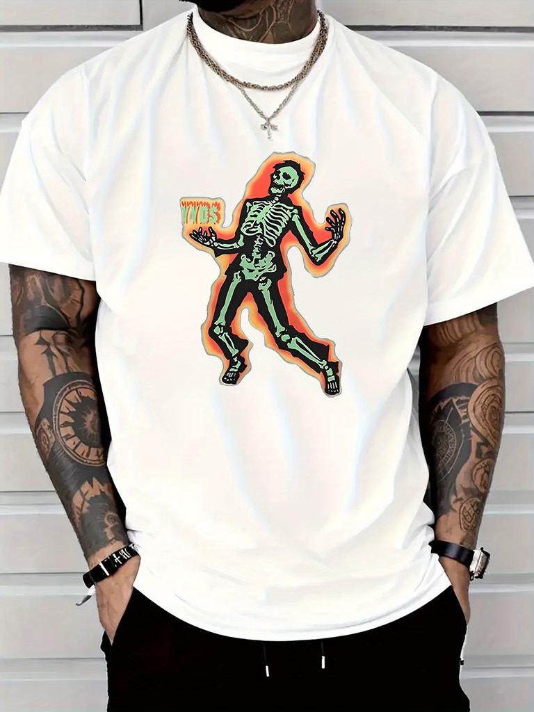 Skeleton Graphic Printed Men's Luxury Cotton Short Sleeved T-shirt for Summer Unisex Men's and Women's Streetwear Trend