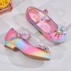 Zapatos de Princesa para Niñas Elegantes Corona Lentejuelas Arcoíris Tacones Altos para Niñas Moda Lazo Niños Versátiles Boda Zapatos Individuales