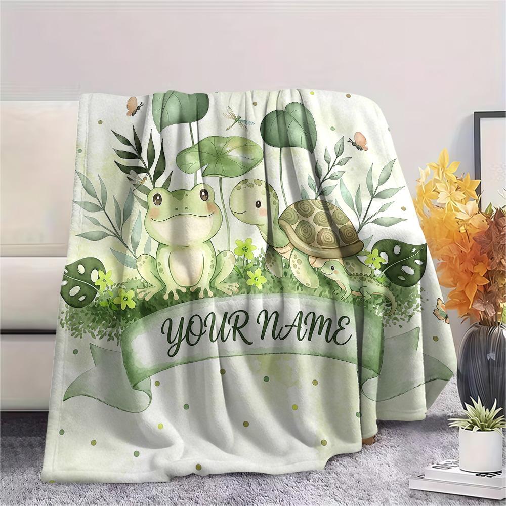 Custom Name Customizable Animal Banner Art Flannel Blanket, High quality Comfortable for All Seasons, Home Decor, Warmth and Comfort
