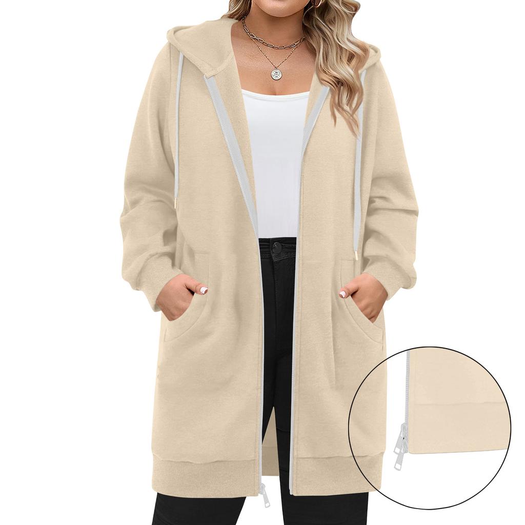 Women's Zip Up Hoodies Long Sleeve Long Tunic Sweatshirts Oversized Fleece Casual  Fall Jacket Coat With Pocket