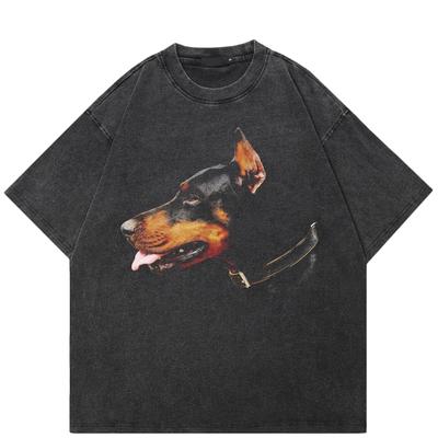 Streetwear Dobermann grafisk unisex T-skjorte bomull vasket svart t-skjorte Unisex topper T-skjorter Kortermet sommer t-skjorte