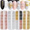 Japanese Mini Steel Beads Nail Art Accessories - Gold, Silver & Rose Gold Mix In 12 Grid Box