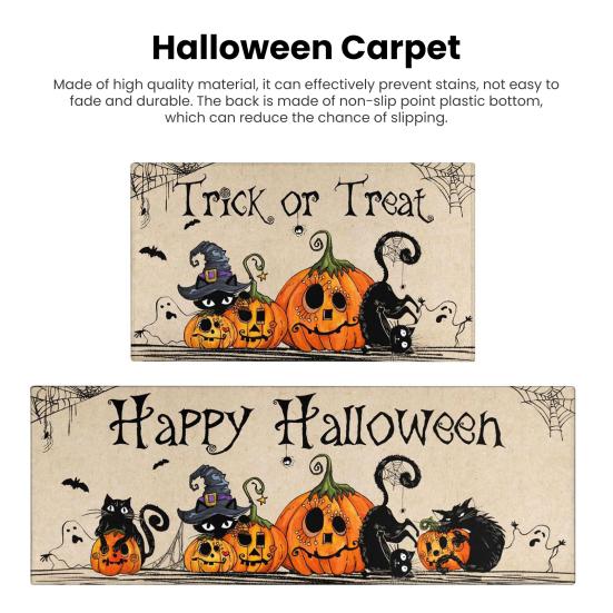 2 Pcs Halloween Rug Bathroom Floor Mat Super Absorbent Quick-Drying Anti-Slip Pumpkin Ghost Print Multipurpose Halloween Party Decoration Kitchen