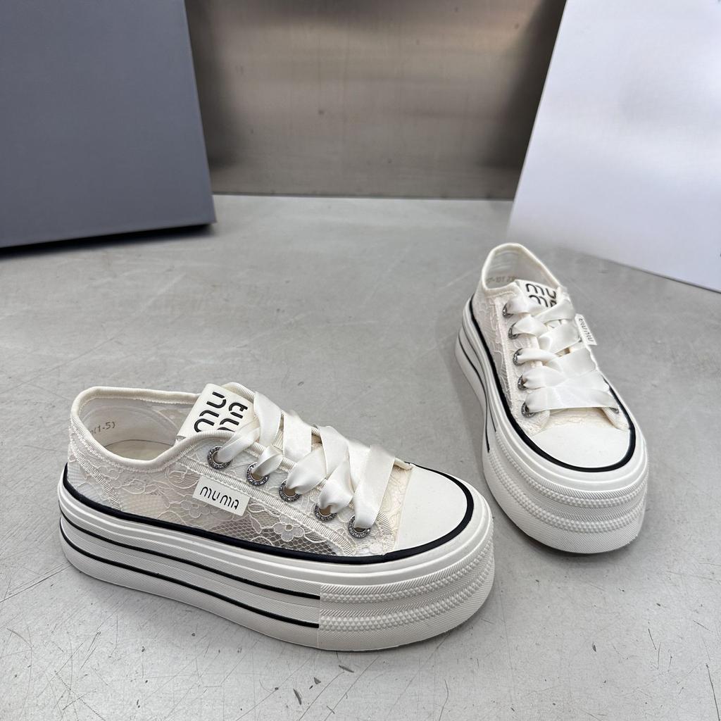Sapatos plataforma de malha de renda para mulheres, novos sapatos de malha respirável de verão com saia branca
