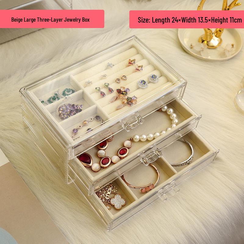 Large Transparent Jewelry Storage Box with Multi-Compartment Display for Necklaces, Earrings, Lipsticks, and Studs