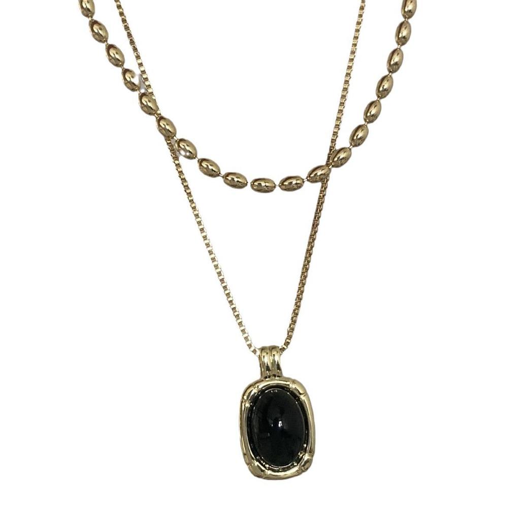 Retro Black Double Layer Metal Necklace - High-End Niche Design Clavicle Chain for Women
