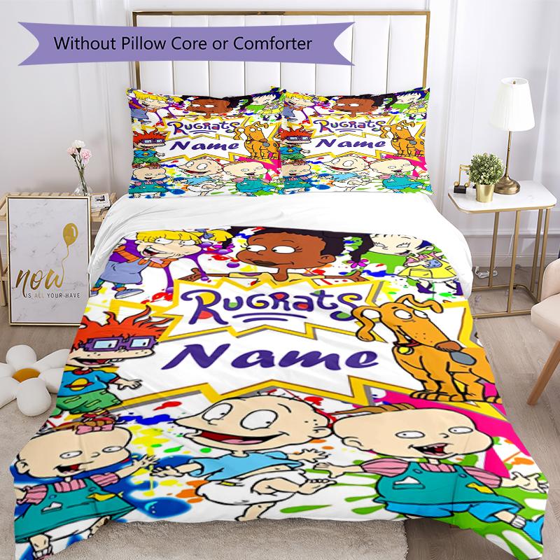 3pcs Custom Name Rugrats Bedding Set Duvet Cover Closure Includes 1 Duvet Cover & 2 Pillowcases, Soft and Comfortable for All Seasons.