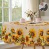 1 Piece Of Sunflower Bee Print Round Tablecloth, 5 Sizes Available, Square Tablecloth With Retro Sunflower Flower Print Design, Edge Embossing Process