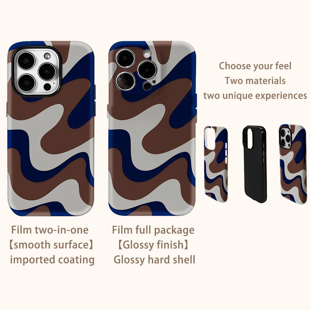 Brown Navy Swirls Phone Case for IPhone 17AIR 16E 16 15 14 13 12 11 17 Pro Max Plus Double-layer Back Cover