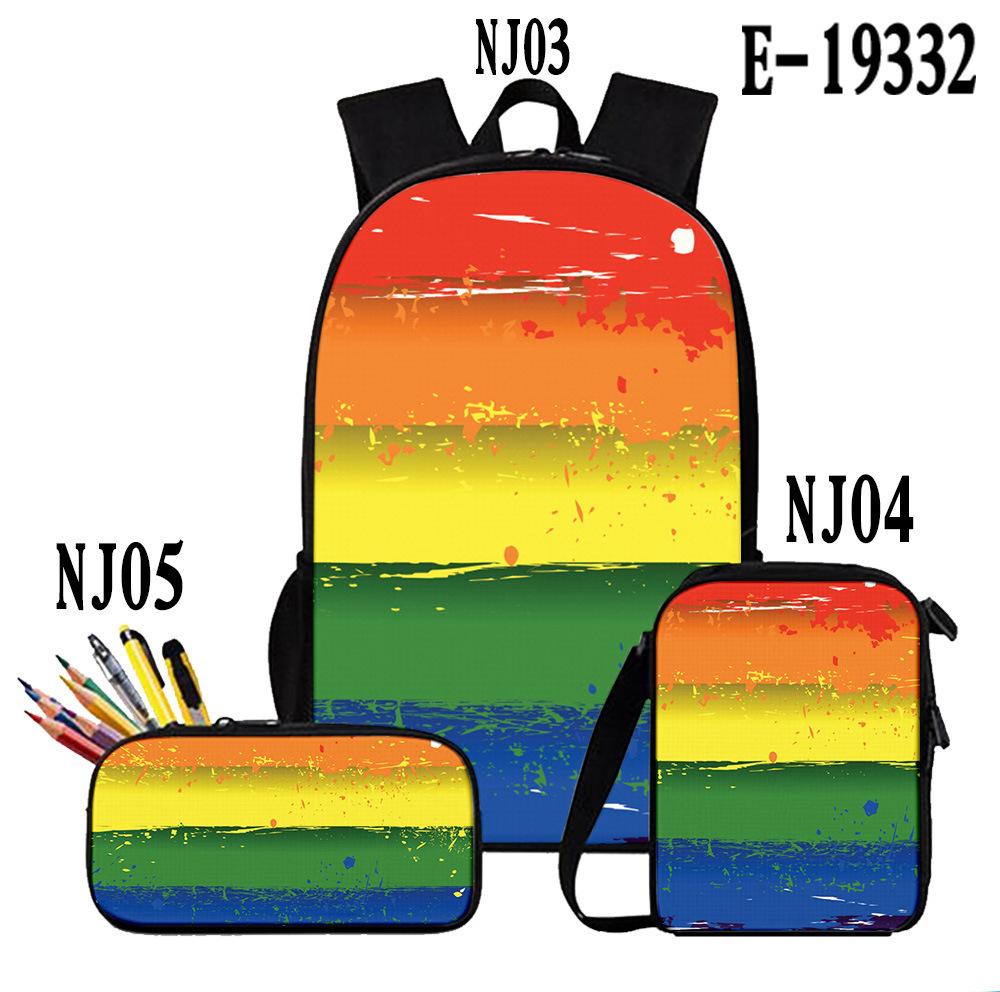 Classic Popular Colourful LGBT 3D Print 3pcs/Set Pupil School Bags Laptop Daypack Backpack Inclined Shoulder Bag Pencil Case