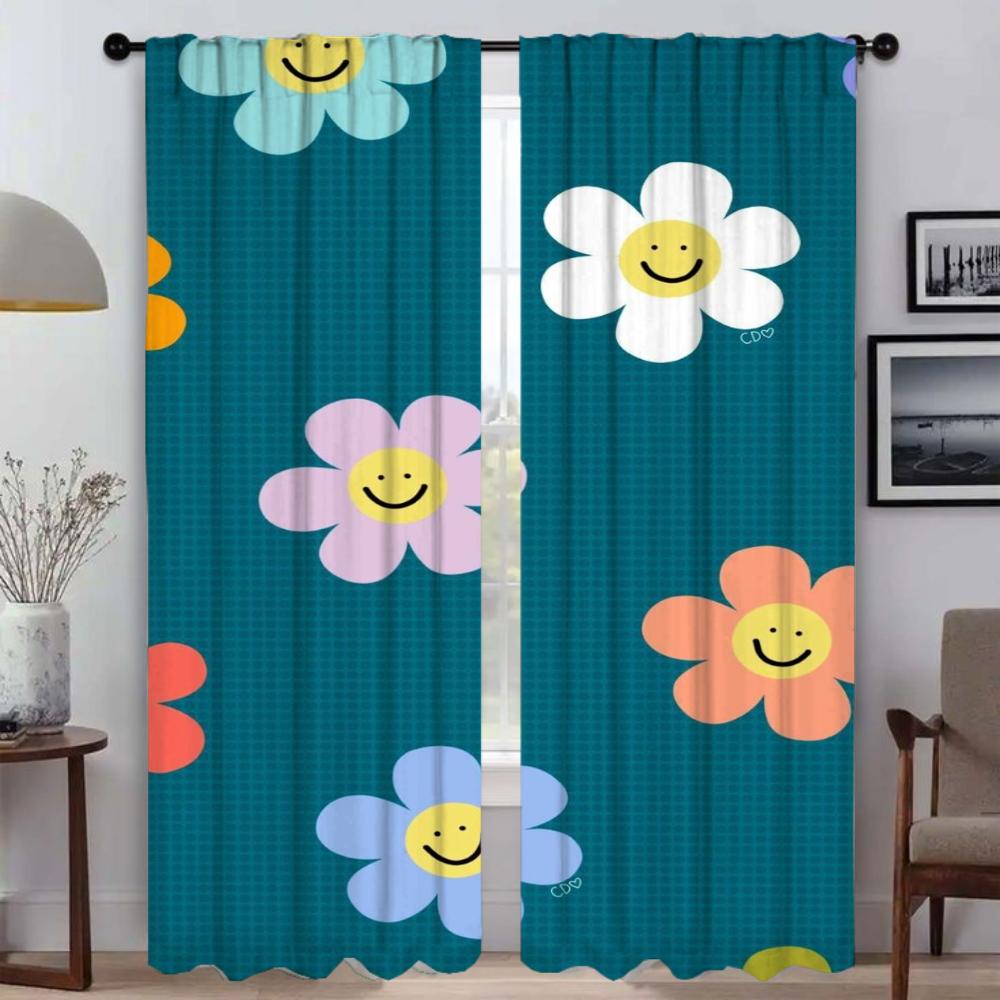 Cute Flowers Window Curtain for Room 2 Panel Kitchen Curtains Tulle for Bedroom Home Interior Curtains Shades Partition Living