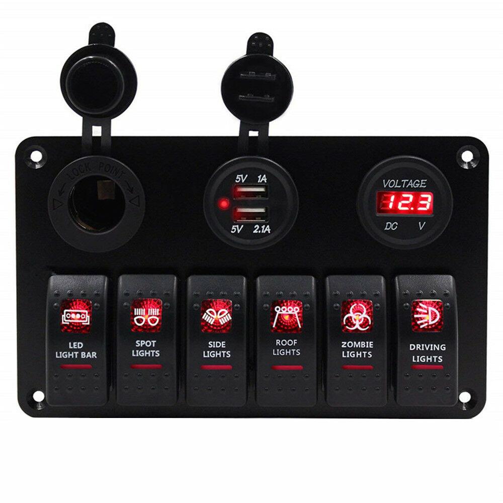 Universal Car Switch Panel 12V Voltmeter Dual USB Accessories For Marine Boat Caravan RV Electric Digital Display Switches