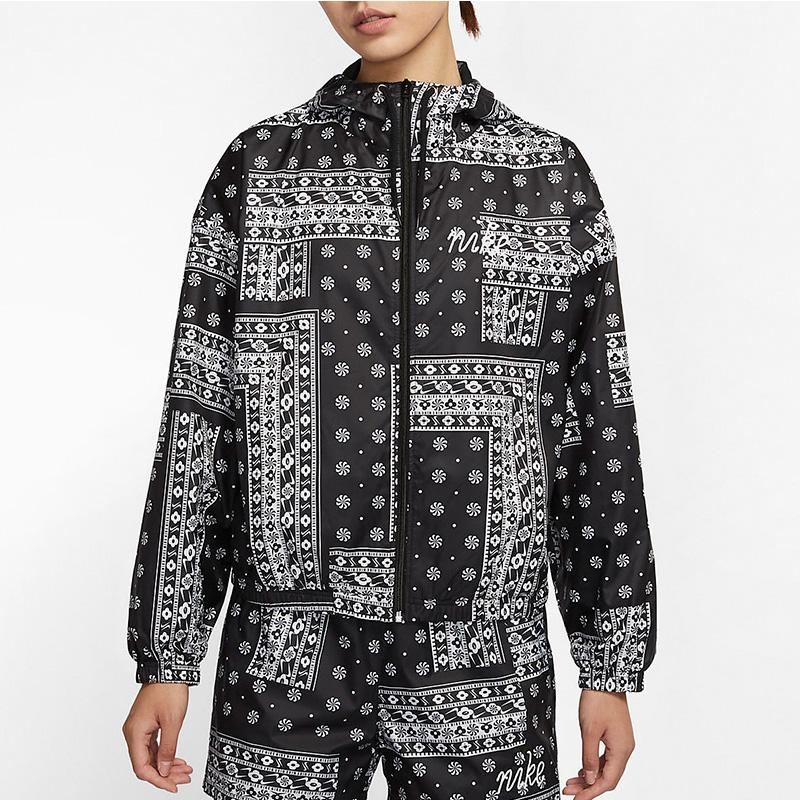 Nike Totem Print Paisley Woven Hooded Jacket Women Jacket Black CU5893-010