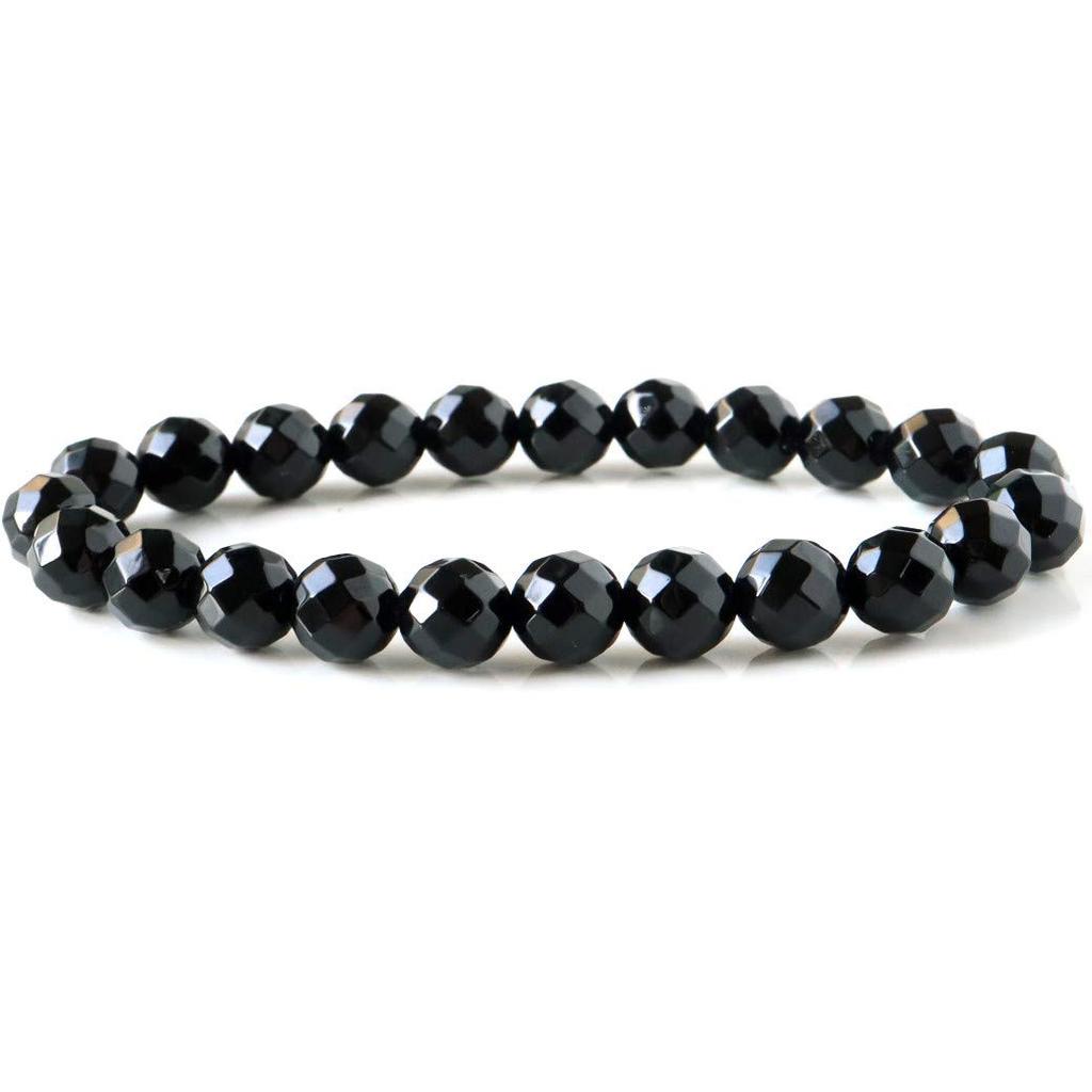 and Onyx and Black Agate Natural Power Stone 64 Inner Men's Women's Bracelet, Facets, 8mm, Circumference Approx. 16.5cm