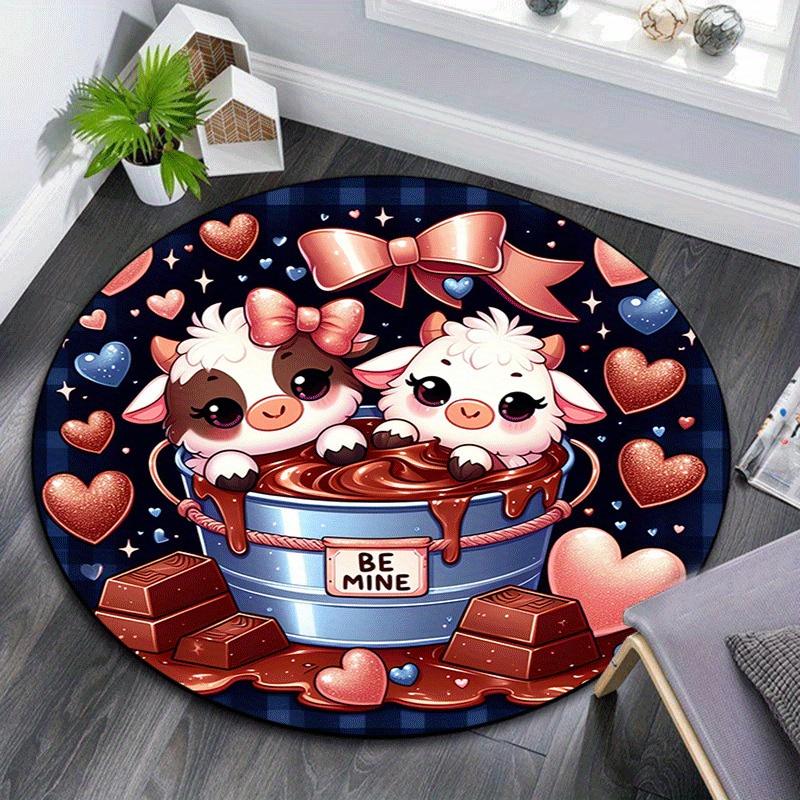 

1pc Soft, Absorbent & Non Slip Chocolate Bull Round Rug Soft Circle Rug for Living Room & Bedroom Decor, Chair Mats, and Unforgettable Home 80cm by 80cm