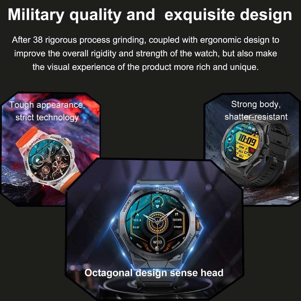 Men Outdoors Sports 1.43" AMOLED Screen Smartwatch Blue Tooth Call Heart Rate Health Monitoring Smart Watches Waterproof Women