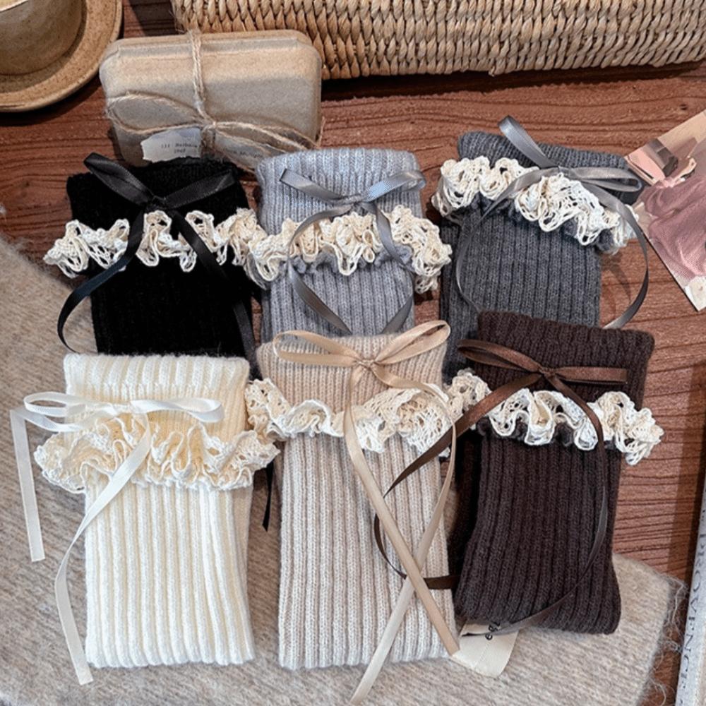 Bow Decor Leg Warmers Lace Trim Kids Leg Sleeves Casual Girls Sock Cuffs Girls Daily Wear
