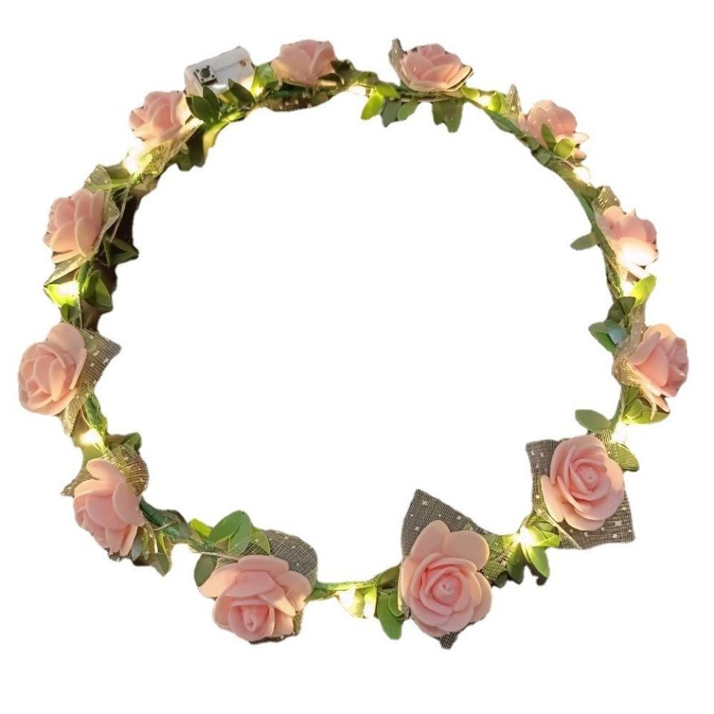 Verstellbarer Simulationsblumenkranz Rosenblumen Blumen Girlande Leuchtendes LED-Licht Stirnband Kostüm
