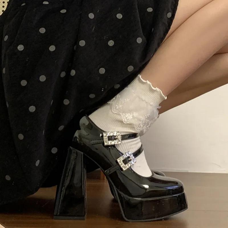 Women Spring New Fashion Buckle Designer Mary Jane Shoes Outdoor Simple Solid Color Thick Sole Square Heel Wedding Party Sandals