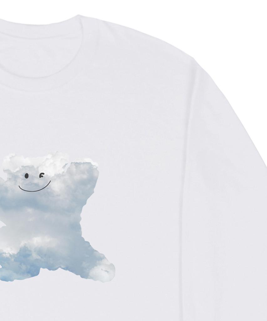 GRAVER [Unisex] Big Cloud Bear Smile Long Sleeve T-Shirt_White