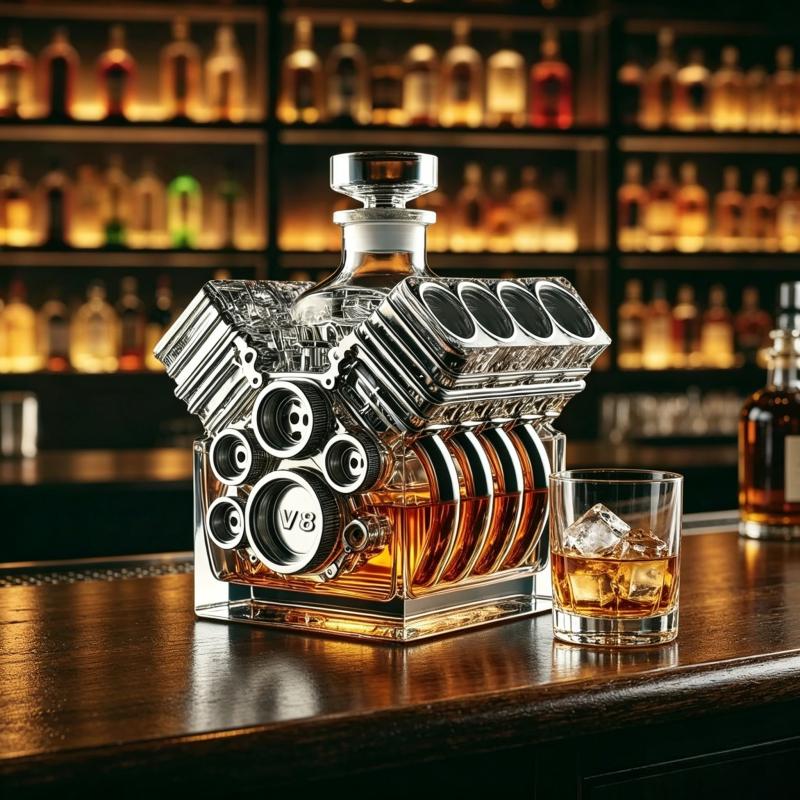 Car Motor Whiskey Decanter v8 Glass Bottle for Whiskey Bourbon Collectible Decoration