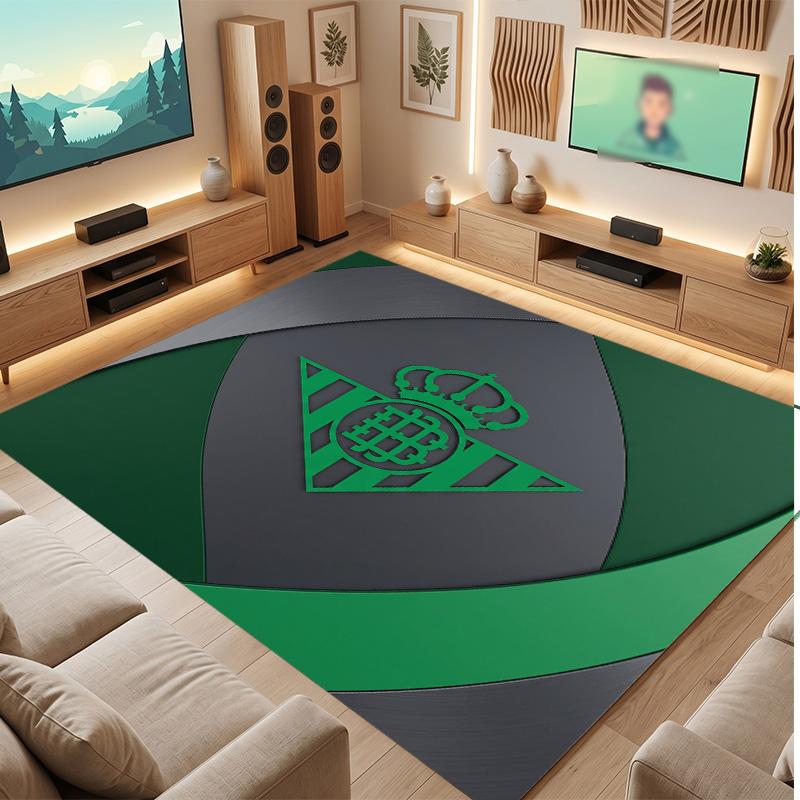 Real Betis Football Print Crystal Velvet Rug, Comfortable Water Absorbent Non Slip Indoor Floor Carpet