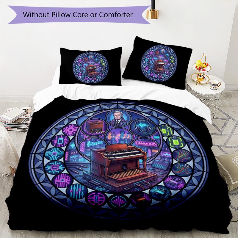 Electronic Organ Symphony Pattern Bedding,Quilt Set Quilt Cover Pillowcase Home Birthday Gift (1 * duvet cover + 2 * pillowcase, without core)