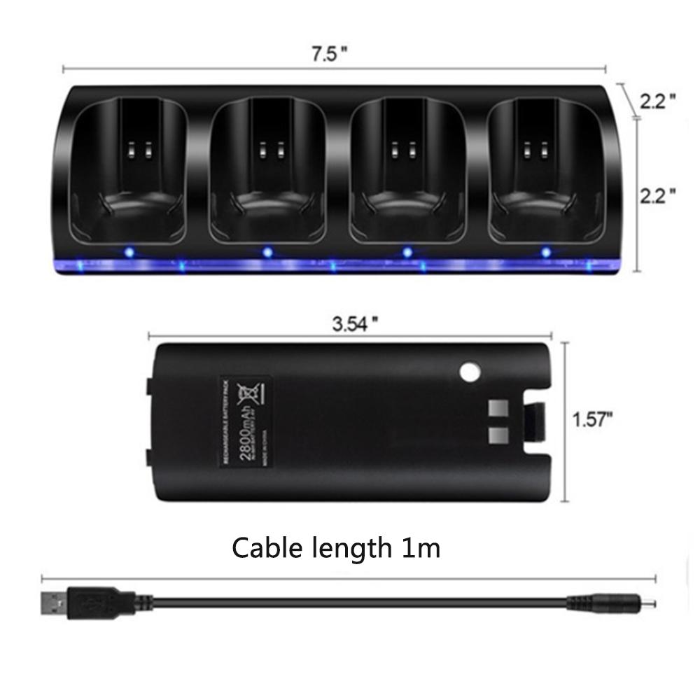 4Pcs 2800mAh Rechargeable Cells and Wii Cell Charge Dock Stand for Wii Remote Switch Accessory