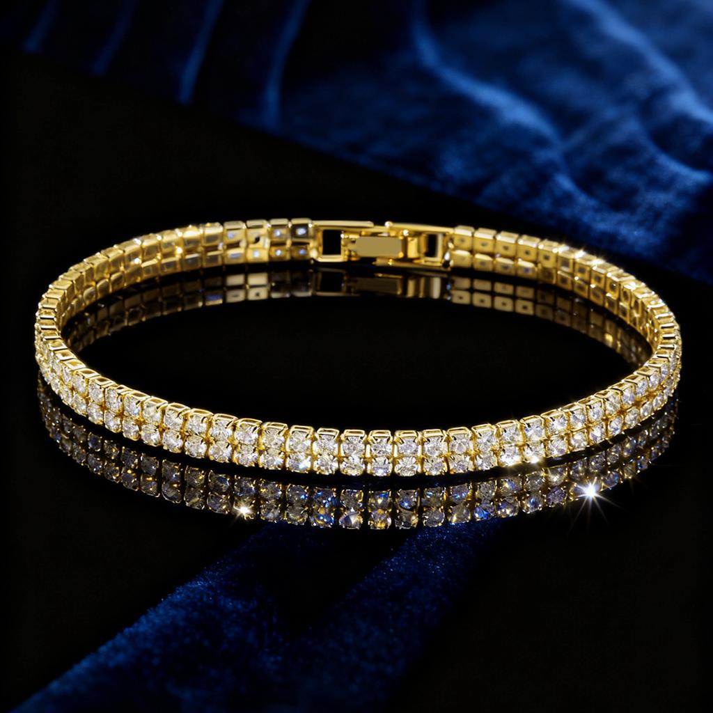 2026 Chain European and American Double-row Tennis Chain Bracelet Men's and Women's Fashion Three-row Full Diamond Jewelry