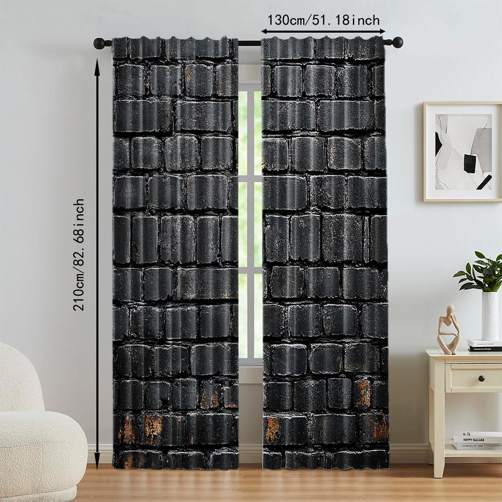 Set Of 2 Versatile Polyester Transparent Curtains Home Decoration Black Brick Use Bedrooms Living Rooms Curtain Ideal For Room
