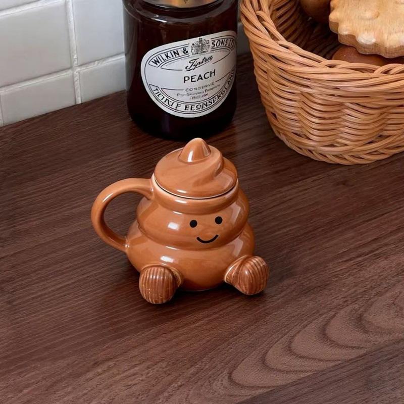 Creative Cute Short Leg Mug with Lid Ceramic Cup Birthday Gift Office Drinking Water Pier Pier Cup Couple Model