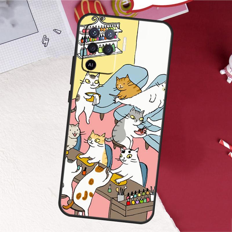 Japanese Cat Drink Pattern Case For Oppo A17 A57 A77 A74 A54 A94 A78 A98 A18 A60 A80 A40 A38 A58 A96 A76 A16 A15 A5 Pro