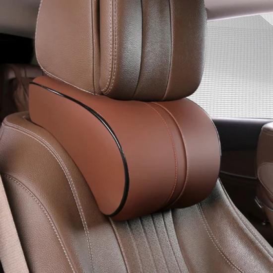 Adjustable Car Headrest Pillow Set Leather Auto Neck Protection Rest Pillows Seat Waist Supports Lumbar Cushion Memory Cotton