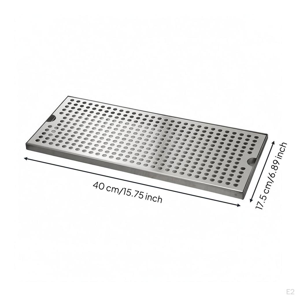 Stainless Steel Drop Tray Drainage Holes Bar Finger Grips Silver 30CM