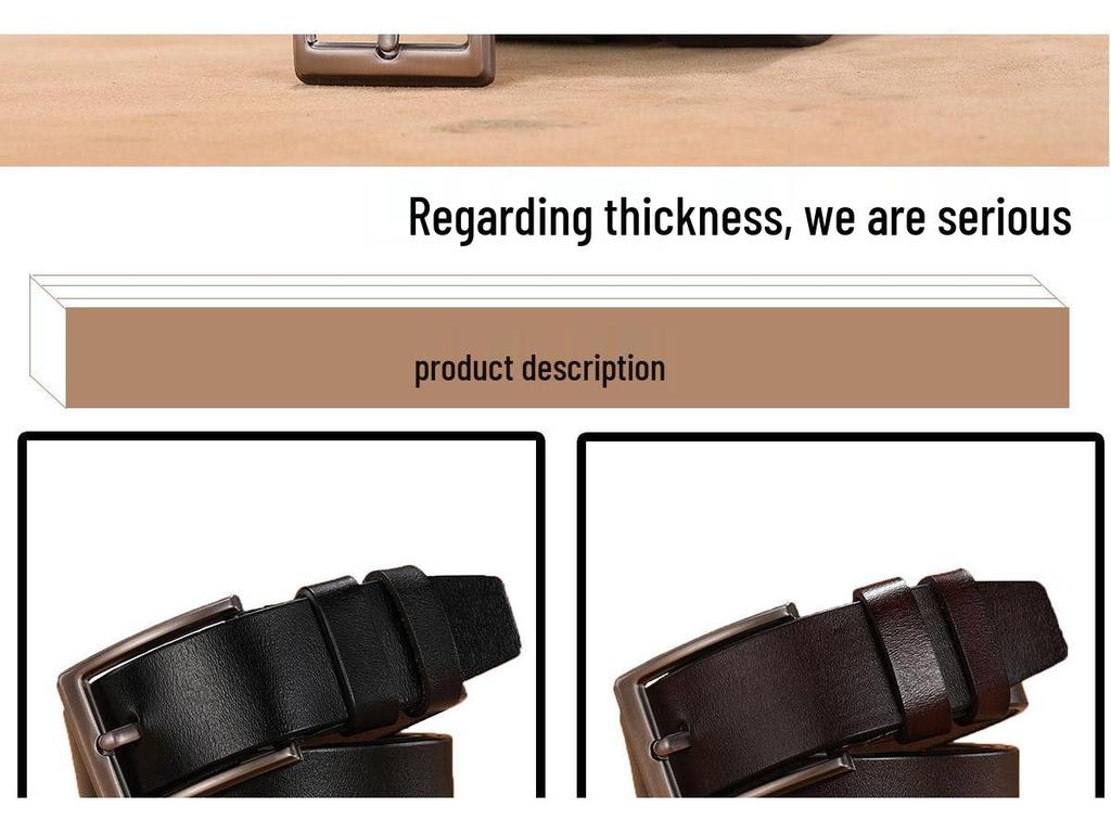 Men's Genuine Leather Casual Belt with Pin Buckle - Full Cowhide Waistband