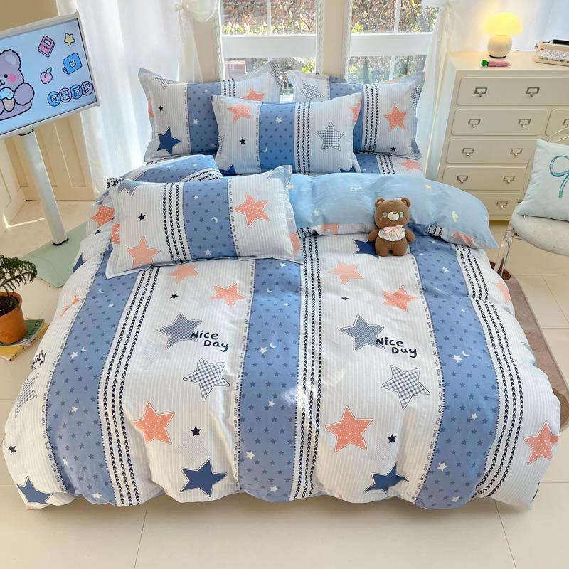 100% Cotton Bed Four-piece Set Skin-friendly Breathable Quilt Cover Bed Sheet Pillowcase Set Pastoral Small Flower
