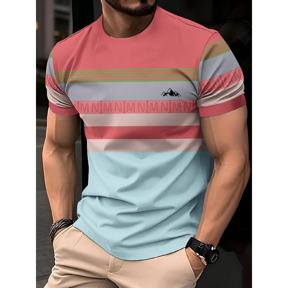 Men's Fashion Trend Round Neck T-shirt, Versatile Short Sleeved Shirt