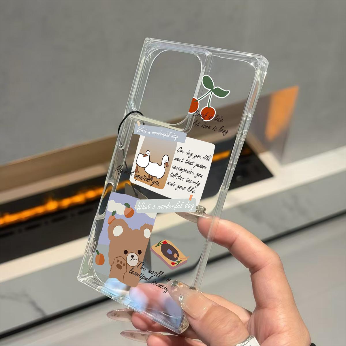 

Прозрачный квадратный чехол-трубка для защиты задней панели для iPhone 15 Plus 11 12 16 ProMax 13 14 Pro Max, защита от окисления, чехол с мультяшным рисунком медведя iphone 11 ProMax