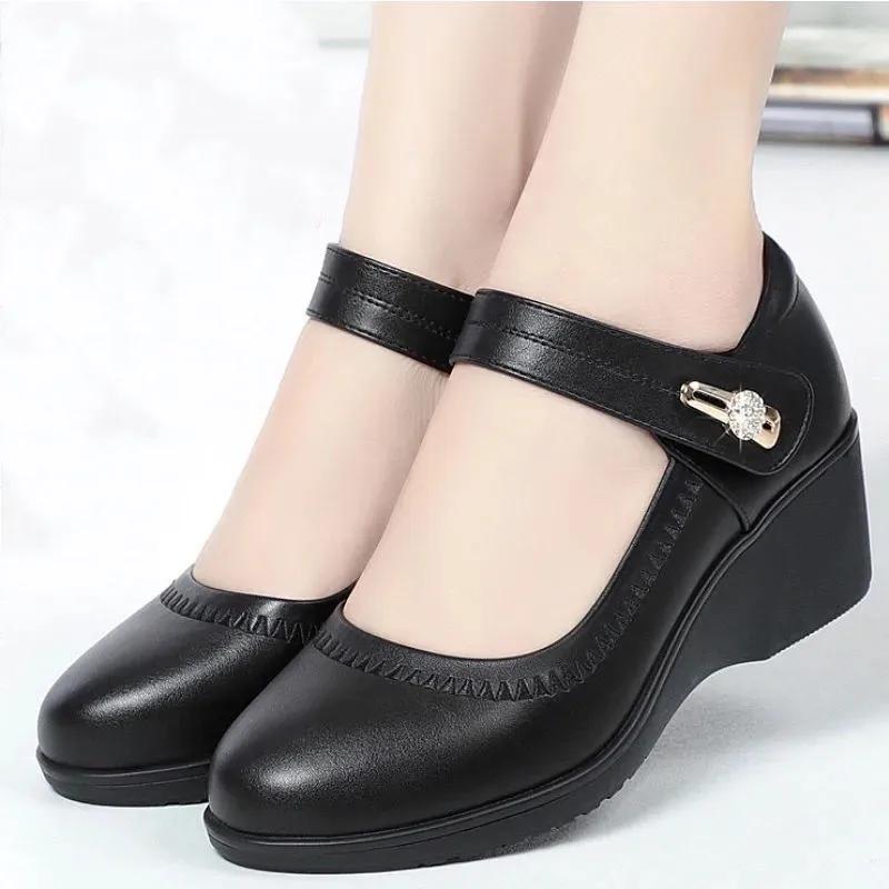 Fashion Cute Sweet Slip-On High Heel Pumps for Women - Red & Black, Casual Comfortable Autumn Shoes