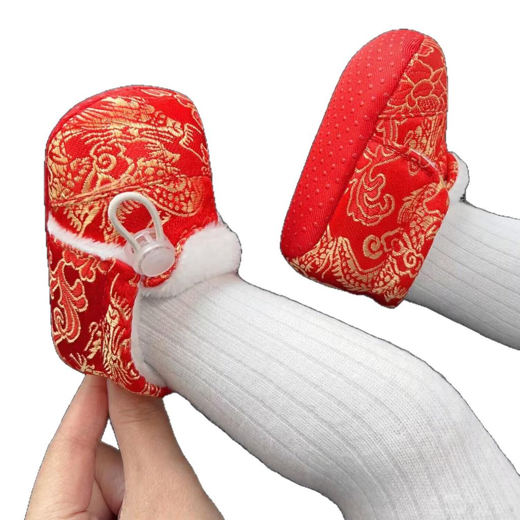 Chinese New Year Tiger Head Baby Shoes - First Birthday, Red & Warm for Winter Visits, Tang Suit Style