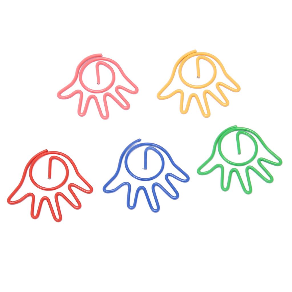 100Pcs Cute Paper Clips Hand Shaped Style Assorted Colors Electroplated Fancy Paperclips for Family