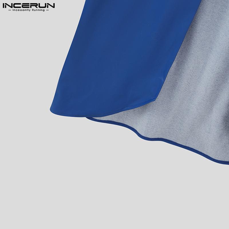 INCERUN Men Stand Collar Sleeveless PU Open Front Faux Leather Long Maxi Cardigan Coats