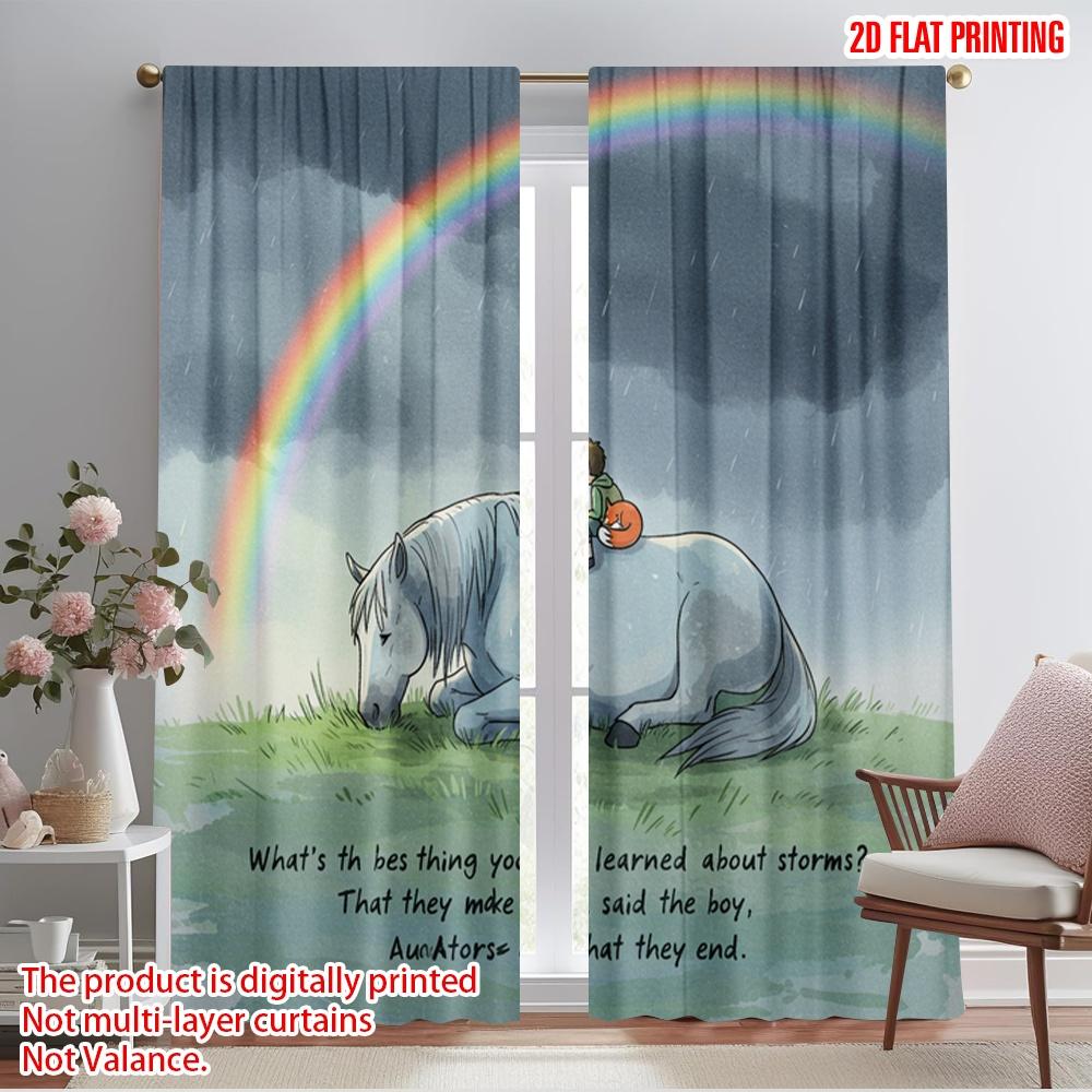 2pcs 2D flat printing Window Treatment Curtains Horse Rainbow Storms Polyester Without Electricity 0 Perfect for Decorations