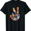 Elegant Silhouette Wildflowers Floral Peace Sign Hand T-Shirt(76)