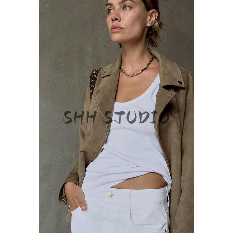 Spring New Women's Clothing French Vintage Style Suede Texture Effect Motorcycle Jacket Outwear 3046067