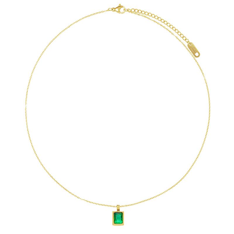 Emerald Zircon Pendant Necklace - Gold-Plated Titanium Steel, Fade-Resistant, Light Luxury Collarbone Chain.