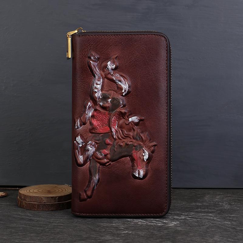 Johnature Genuine Leather Long Wallet Vintage Large Capacity Multi Card Animal Pattern Hand Purse