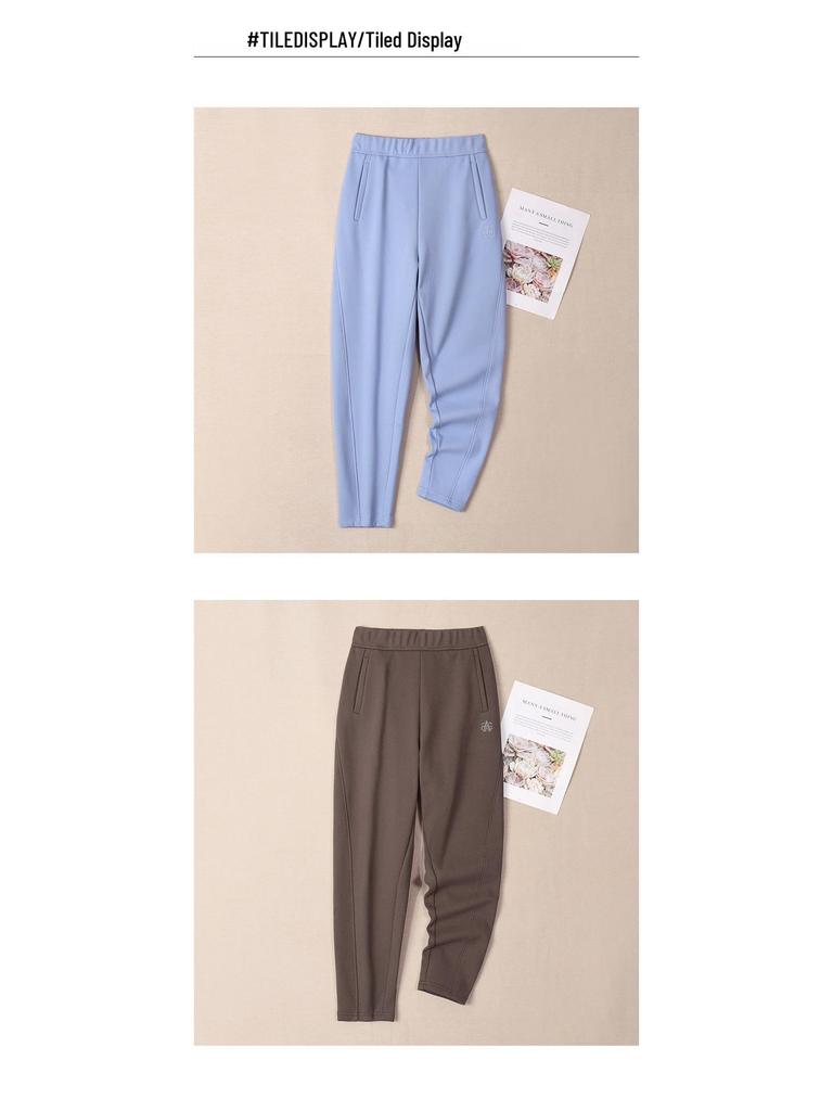 Blue Women's High-Waisted Fleece-Lined Sweatpants with Drawstring Ankle Cuffs, Petite Nine-Point Length, 2025 Edition.