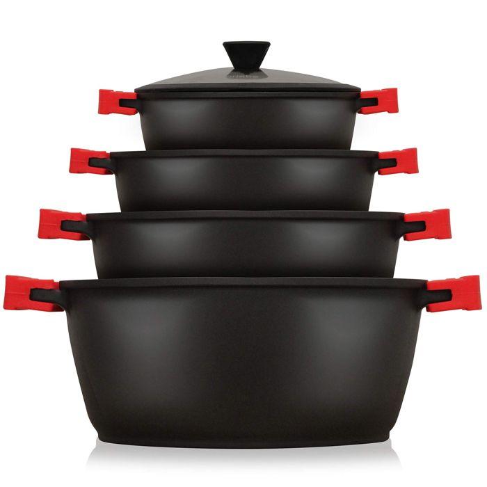 Batterie De Cuisine - BRIEBE - BLACKT4 - Aluminium - Fonte - 8 Pièces - Noir